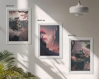 Fantasilandskaber i Japans bjerge triptykon med ramme
