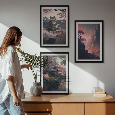 Triptykon billeder med ramme Fantasilandskaber i Japans bjerge