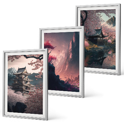 Triptykon billeder med ramme Fantasilandskaber i Japans bjerge