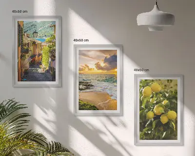 Billedsæt til soveværelset med motiver af gader, hav, strand og citrustræer