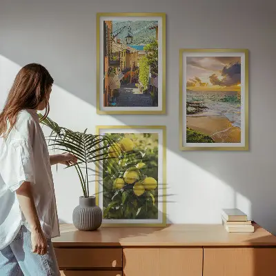 Billedsæt til soveværelset med motiver af gader, hav, strand og citrustræer