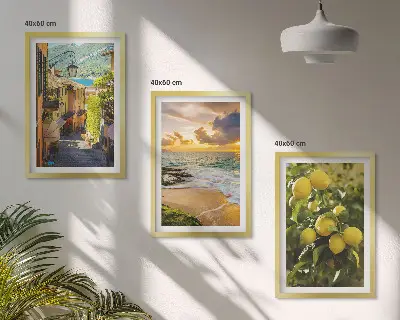 Billedsæt til soveværelset med motiver af gader, hav, strand og citrustræer