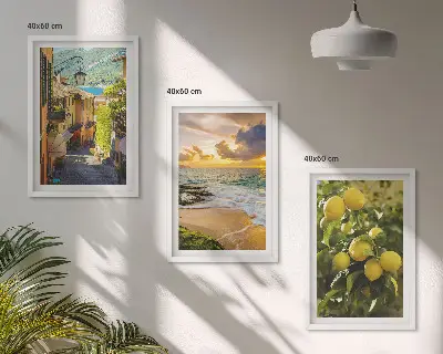 Billedsæt til soveværelset med motiver af gader, hav, strand og citrustræer