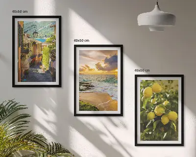 Billedsæt til soveværelset med motiver af gader, hav, strand og citrustræer
