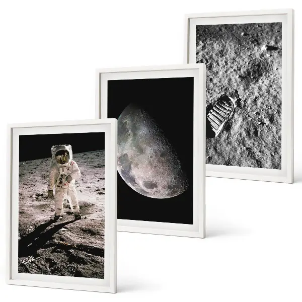 Triptykon med astronaut og månemotiv billeder med ramme