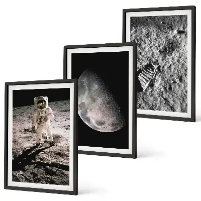Triptykon med astronaut og månemotiv billeder med ramme