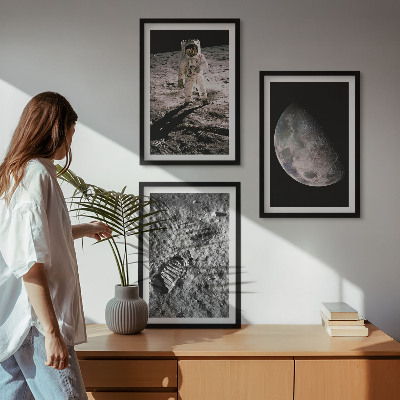 Triptykon billeder med ramme Astronaut Månefoto