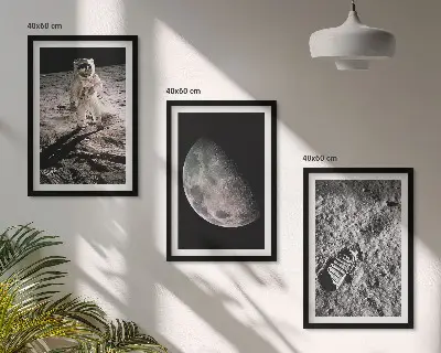 Triptykon med astronaut og månemotiv billeder med ramme