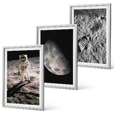 Triptykon billeder med ramme Astronaut Månefoto