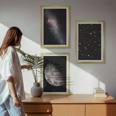 Triptykon billeder med ramme Rumgalakser stjerner måne