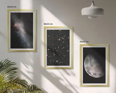 Triptyk-billeder med ramme rumgalakse med stjerner og måne