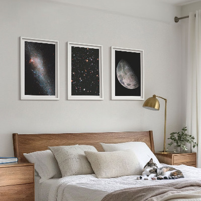 Triptykon billeder med ramme Rumgalakser stjerner måne