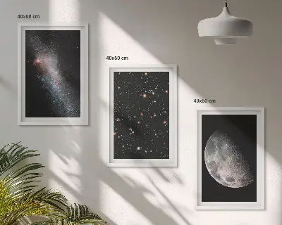 Triptyk-billeder med ramme rumgalakse med stjerner og måne