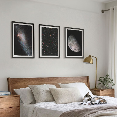 Triptykon billeder med ramme Rumgalakser stjerner måne