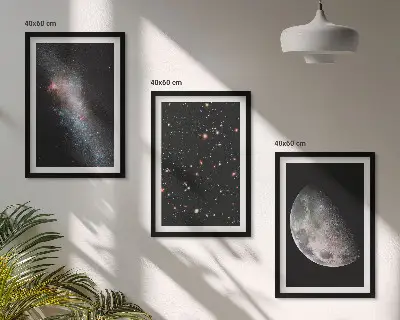 Triptyk-billeder med ramme rumgalakse med stjerner og måne