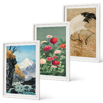 Billedvæg inspiration Bjerge landskab flod blomster traner