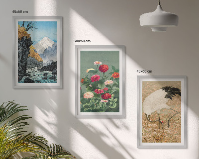 Billedvæg inspiration Bjerge landskab flod blomster traner