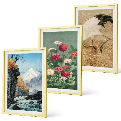 Billedvæg med motiv af bjerglandskab, flod, blomster og traner