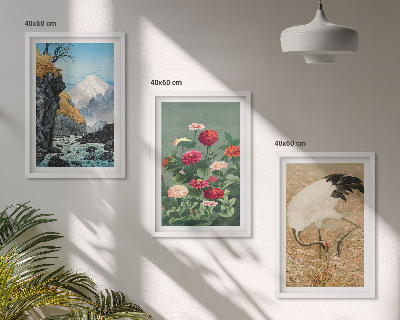 Billedvæg inspiration Bjerge landskab flod blomster traner