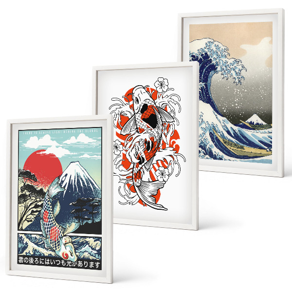 Billedsæt til soveværelset Bjerge af fisk Great Wave Japan