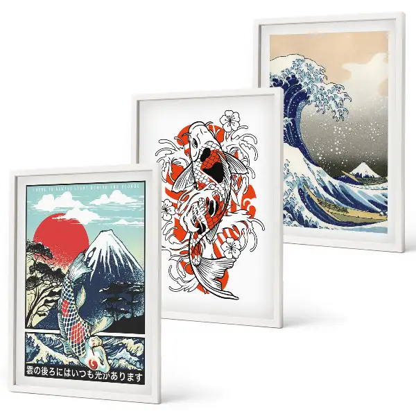 Billedsæt til soveværelset med motiv af Great Wave Japan