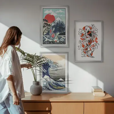 Billedsæt til soveværelset med motiv af Great Wave Japan