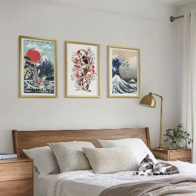 Billedsæt til soveværelset med motiv af Great Wave Japan