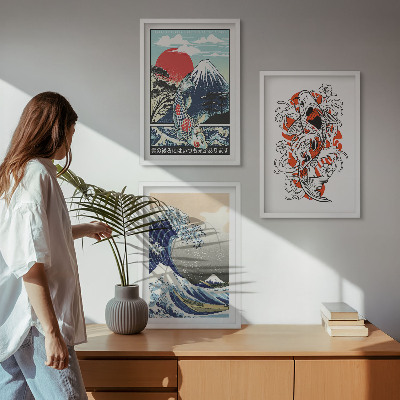 Billedsæt til soveværelset Bjerge af fisk Great Wave Japan