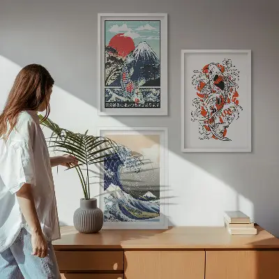 Billedsæt til soveværelset med motiv af Great Wave Japan