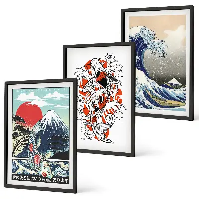 Billedsæt til soveværelset med motiv af Great Wave Japan