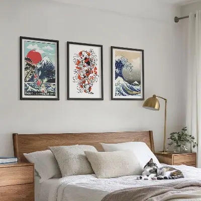 Billedsæt til soveværelset med motiv af Great Wave Japan