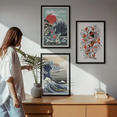 Billedsæt til soveværelset med motiv af Great Wave Japan