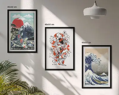 Billedsæt til soveværelset med motiv af Great Wave Japan