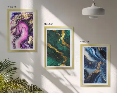 Triptykon med abstrakte rosegrønne mønstre billedsæt med ramme
