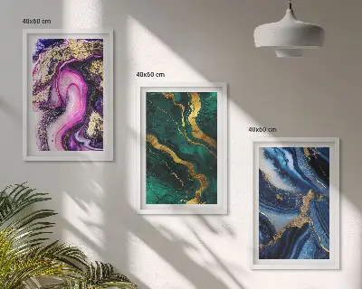 Triptykon med abstrakte rosegrønne mønstre billedsæt med ramme