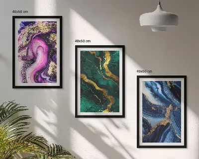 Triptykon med abstrakte rosegrønne mønstre billedsæt med ramme
