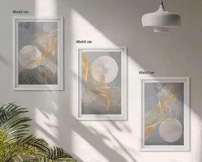 Triptykon med abstrakte mønstre af bølger og cirkler billeder med ramme