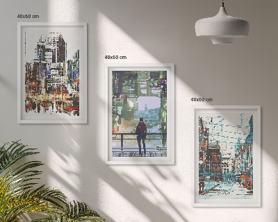Billedvæg inspiration Moderne byer farverige figurer