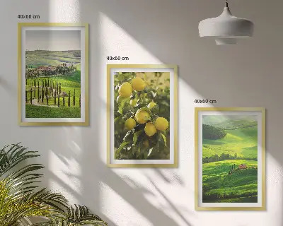 Triptyk med italiensk citrus og bakker billeder med ramme