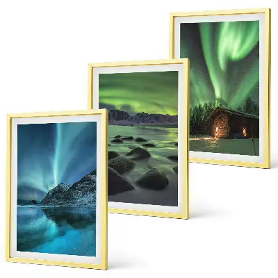 Billedsæt til soveværelset med vinterlandskaber af aurora og bjerge