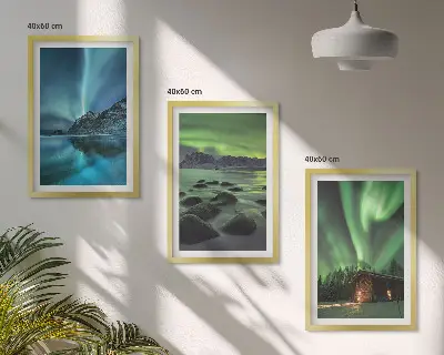 Billedsæt til soveværelset med vinterlandskaber af aurora og bjerge