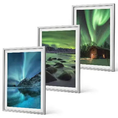 Billedsæt til soveværelset med vinterlandskaber af aurora og bjerge