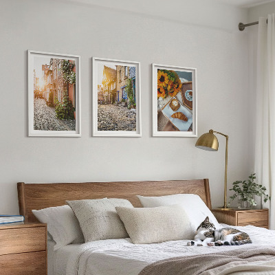 Triptykon billeder med ramme Gader kaffe solsikker