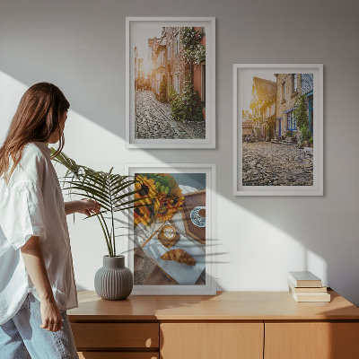 Triptykon billeder med ramme Gader kaffe solsikker