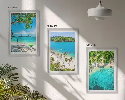Billedvæg med strand-tema strande, palmer og klart vand