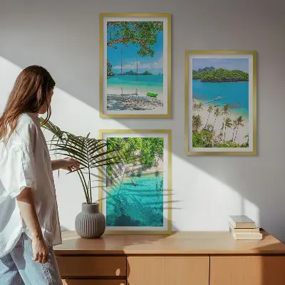 Billedvæg med strand-tema strande, palmer og klart vand