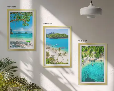 Billedvæg med strand-tema strande, palmer og klart vand