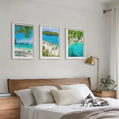 Billedvæg med strand-tema strande, palmer og klart vand