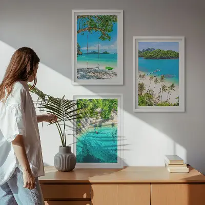 Billedvæg med strand-tema strande, palmer og klart vand