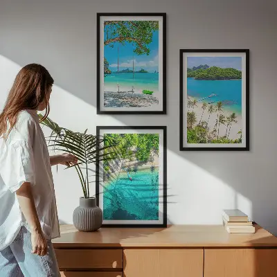 Billedvæg med strand-tema strande, palmer og klart vand